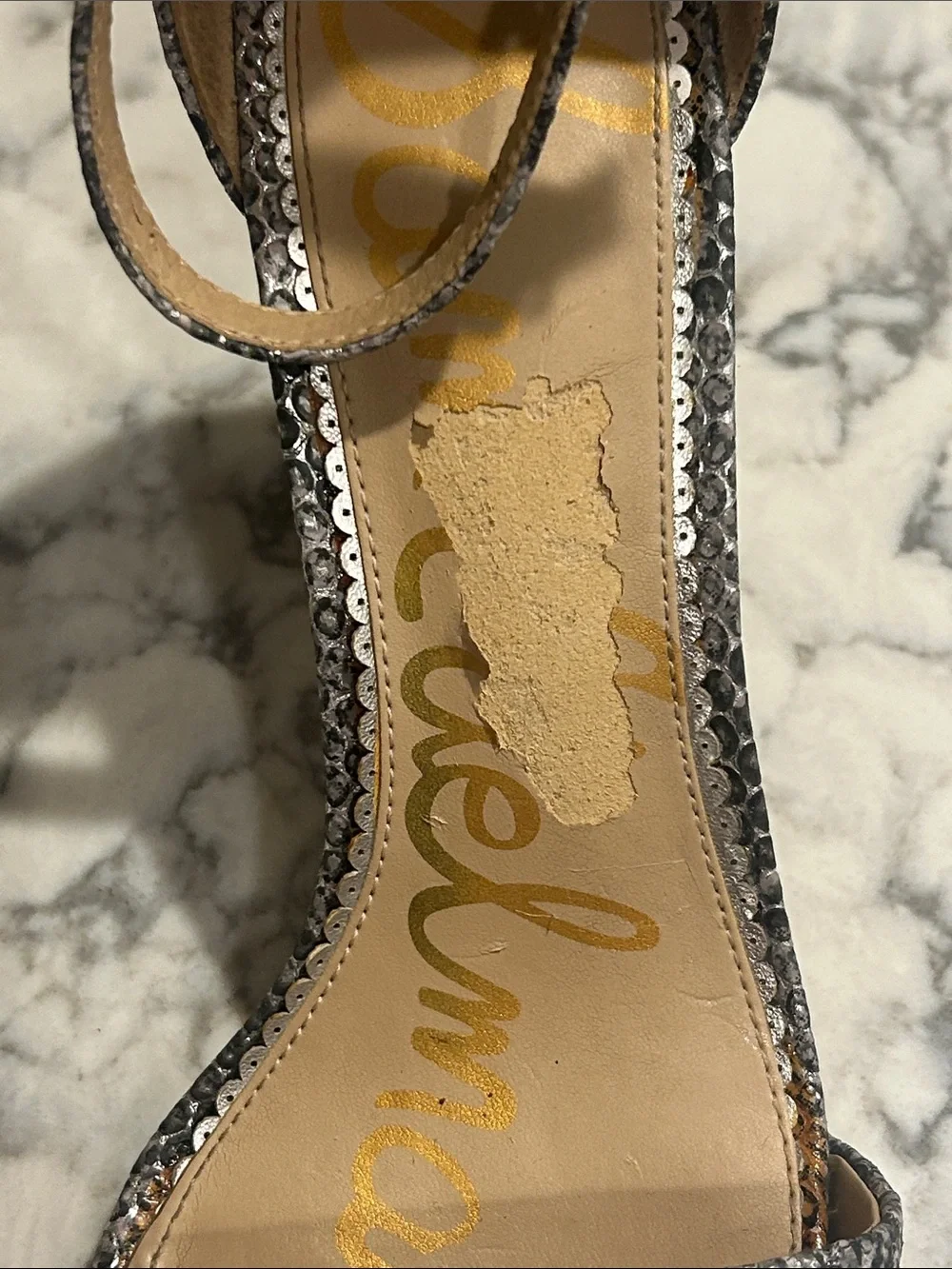 Sam Edelman Yaro Ankle Strap Metallic Snake Print Sandal Block High Heel Sz 8